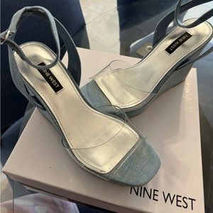 Summer Nine West Clear & Denim Wedge Sandals